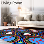 Colorful Circular Baseball Motif Rug