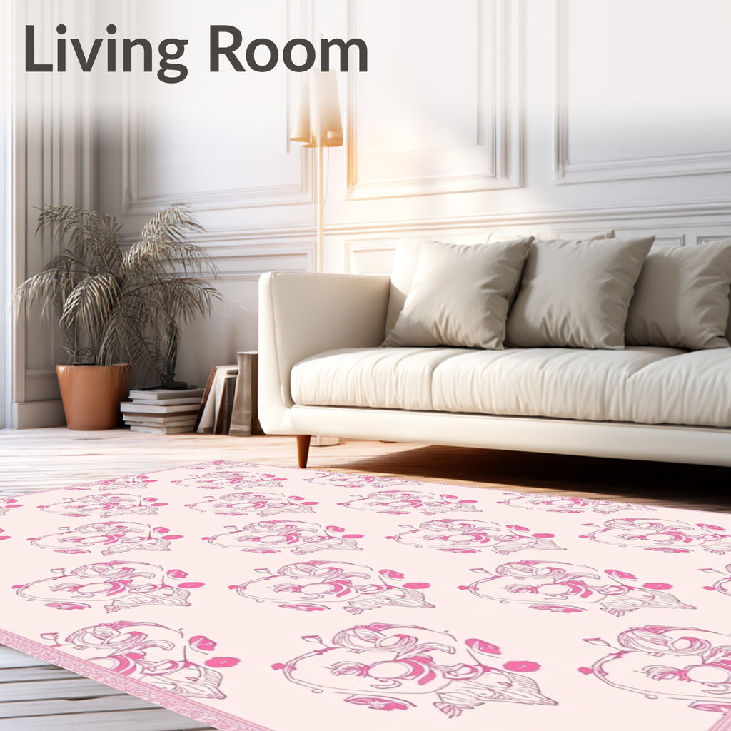 Pink Heart Floral Outline Repeat Rug