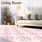 Pink Heart Floral Outline Repeat Rug
