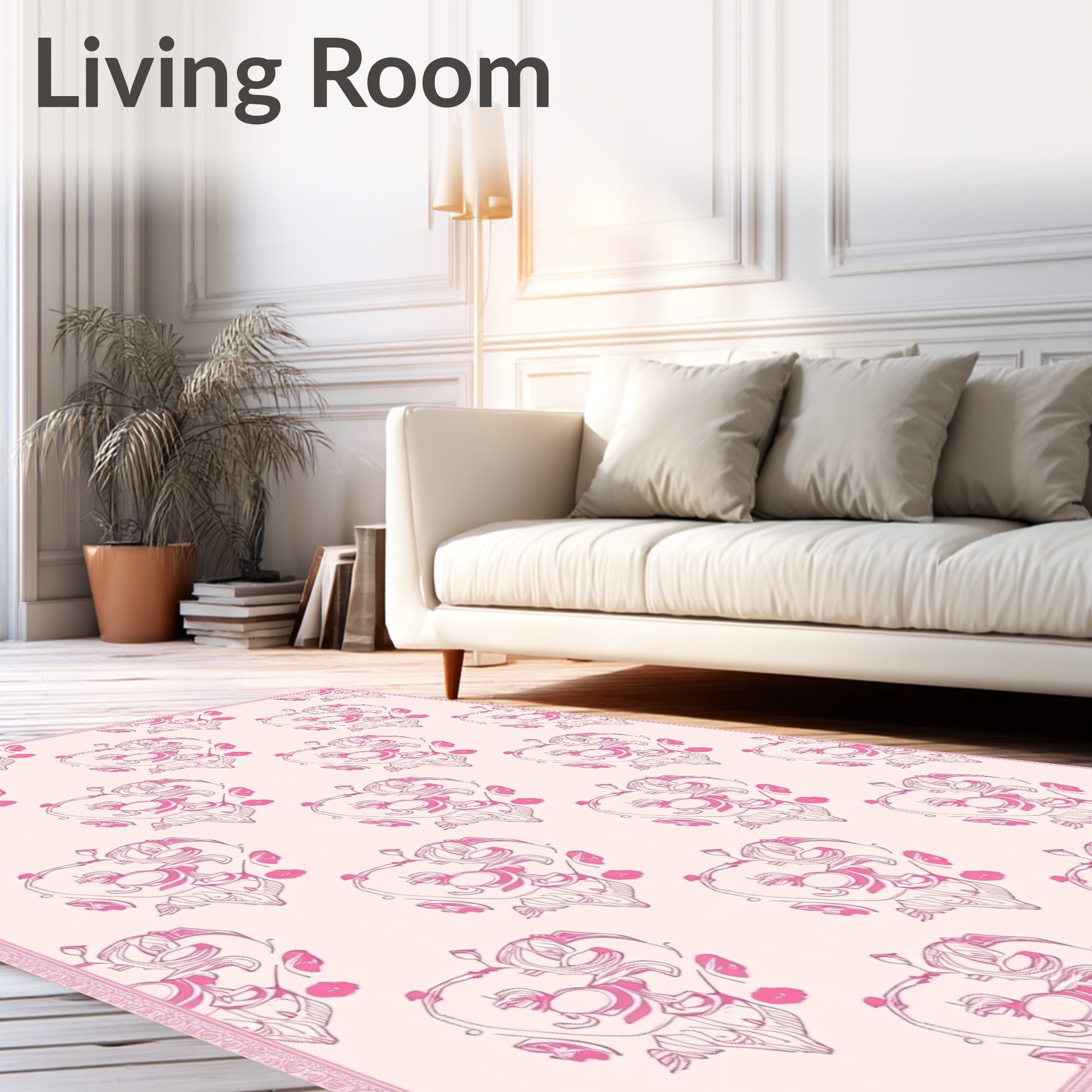Pink Heart Floral Outline Repeat Rug