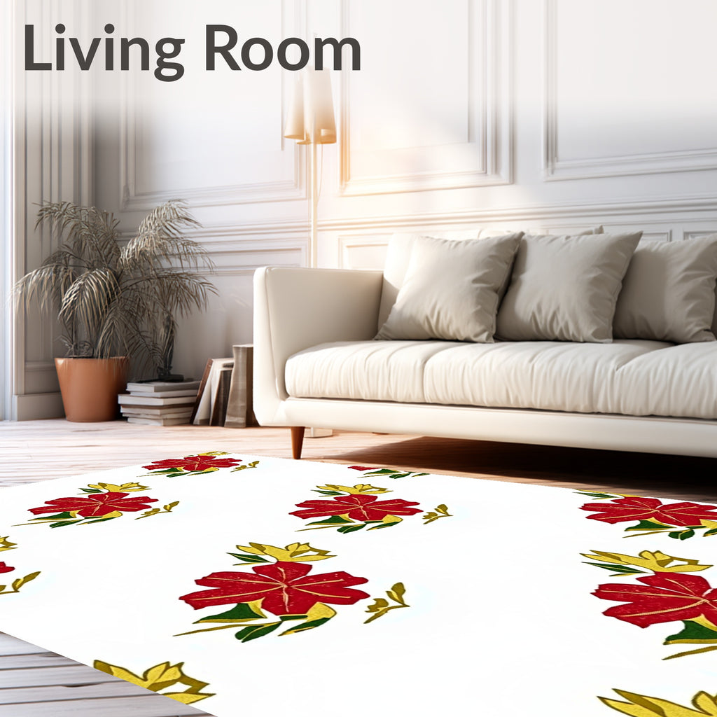 Red Yellow Floral Garden Repeating Rug