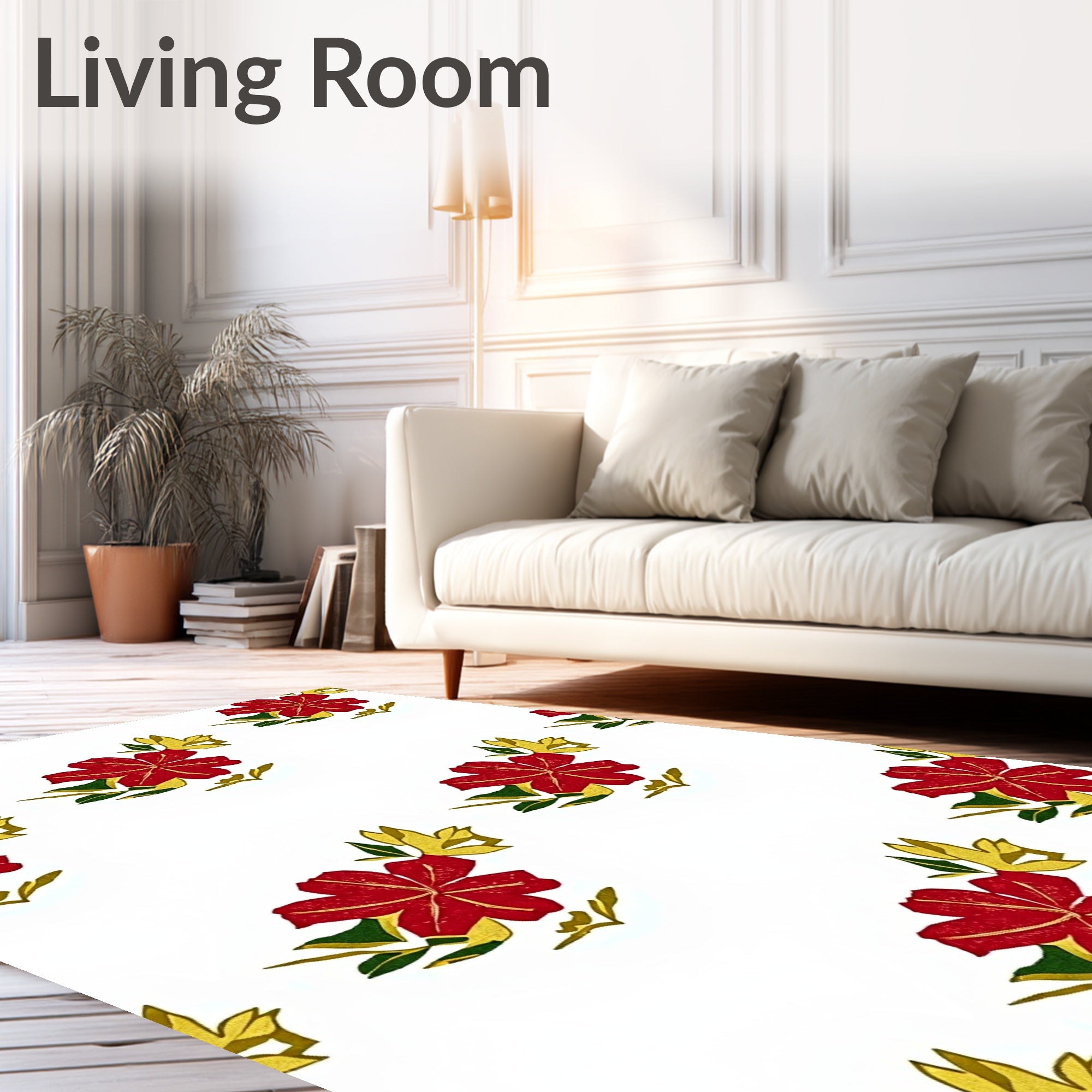 Red Yellow Floral Garden Repeating Rug