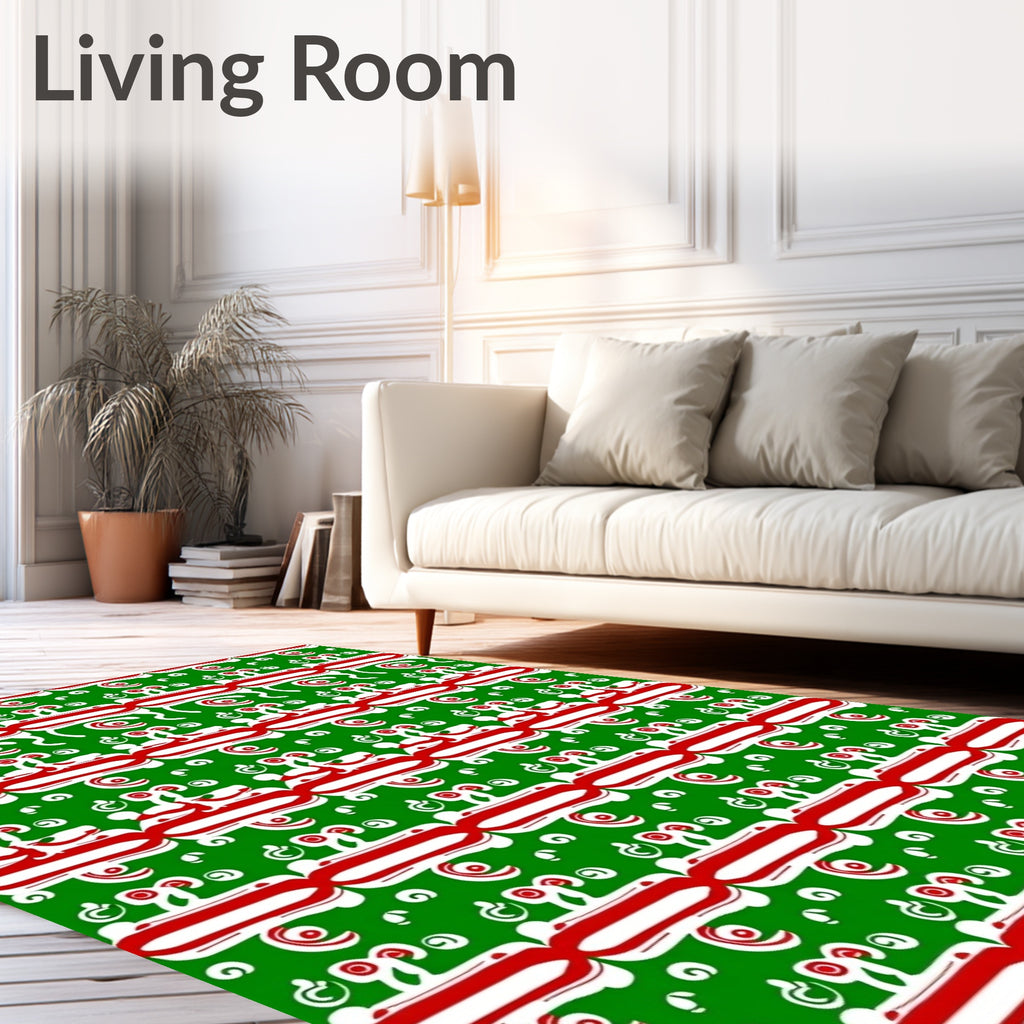 Red White Green Abstract Organic Forms Rug