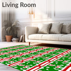 Red White Green Abstract Organic Forms Rug