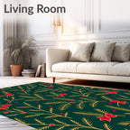 Green Pine Branch Red Bow Rug