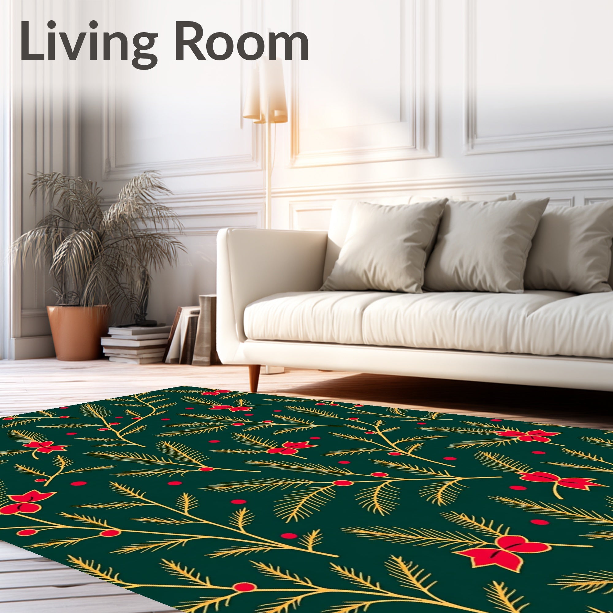 Green Pine Branch Red Bow Rug