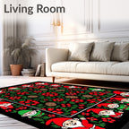 Whimsical Gnomes Reindeer Red Floral Rug