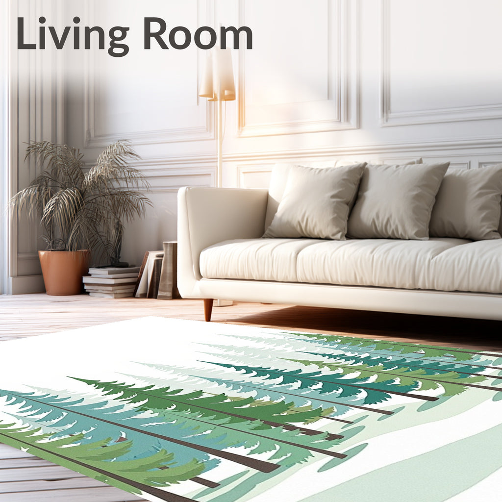 Misty Forest Evergreen Trees Rug