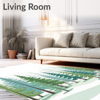 Misty Forest Evergreen Trees Rug