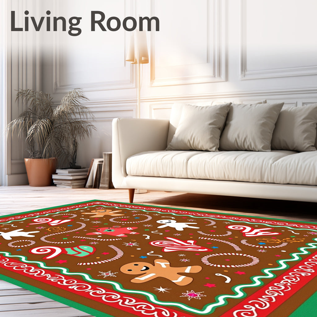 Whimsical Gingerbread Candy Cane Holiday Rug