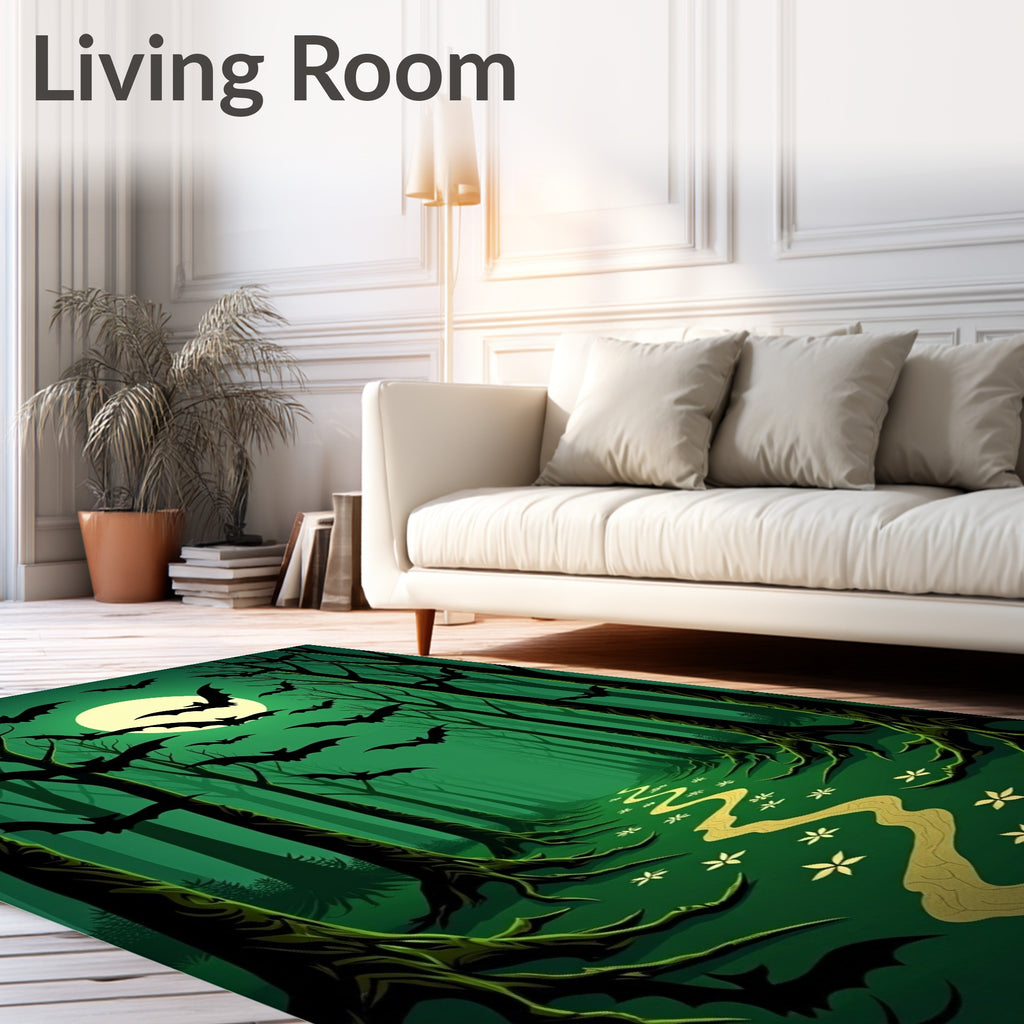 Spooky Bat Forest Moonlight Path Rug