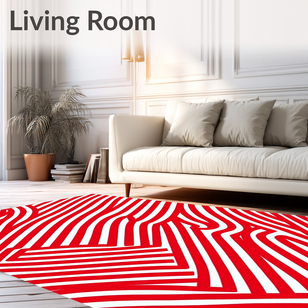 Bold Red White Stripe Curve Rug