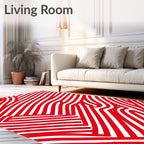 Bold Red White Stripe Curve Rug