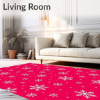 White Snowflake Scatter On Pink Rug