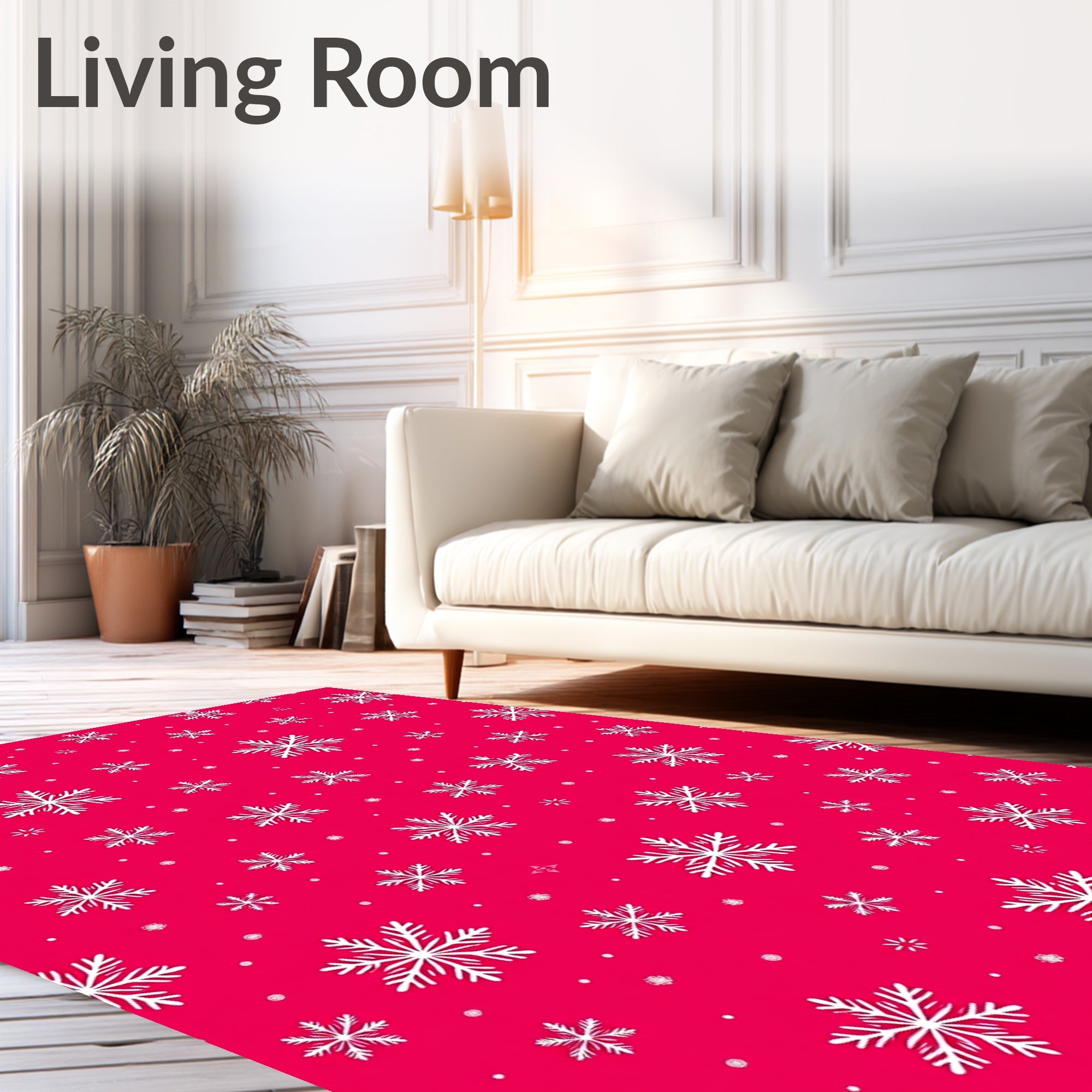 White Snowflake Scatter On Pink Rug
