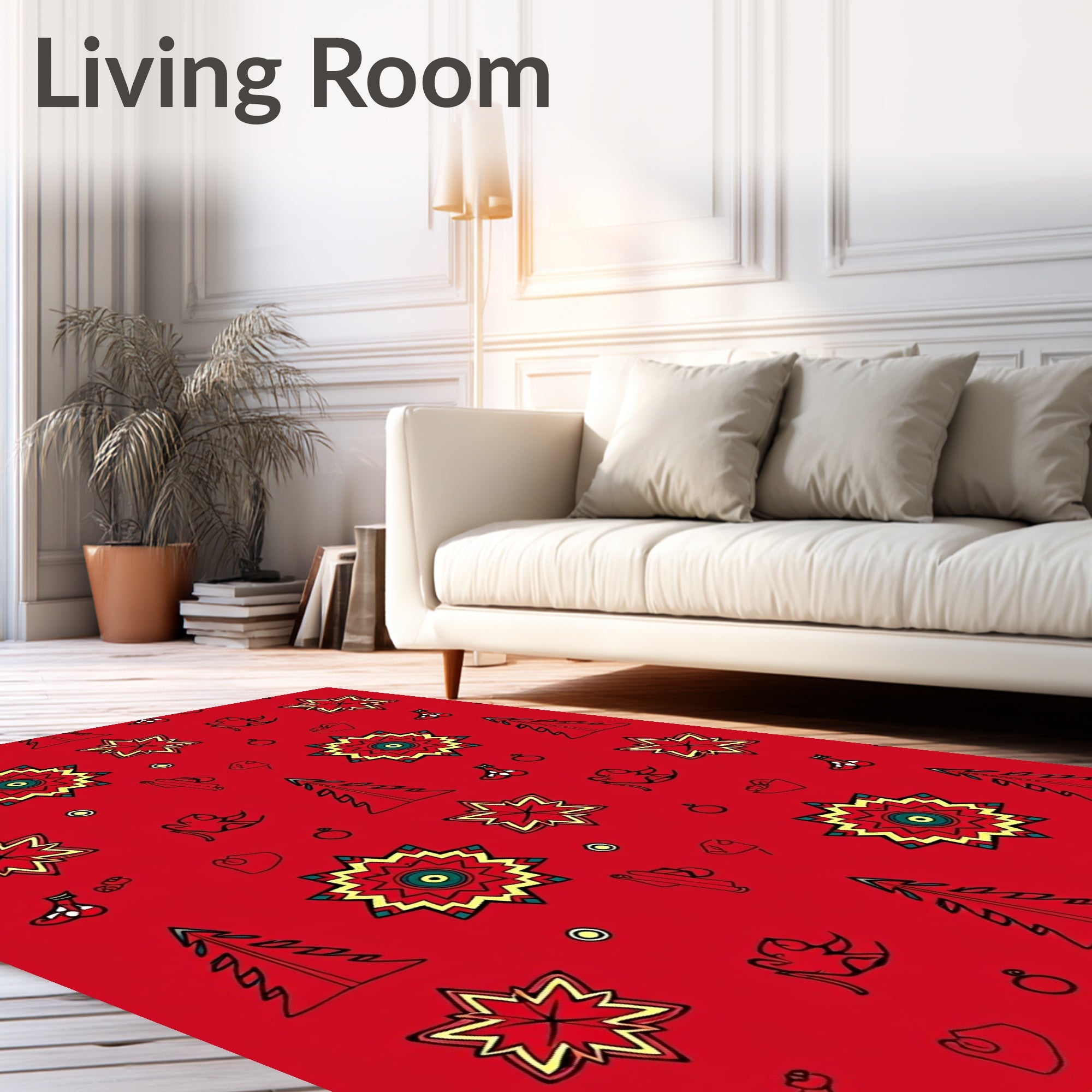 Red Starburst Christmas Tree Stocking Collage Rug
