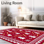 Red Snowman and Snowflakes Folk Art Rug