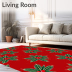 Festive Red Evergreen Holly Cluster Rug