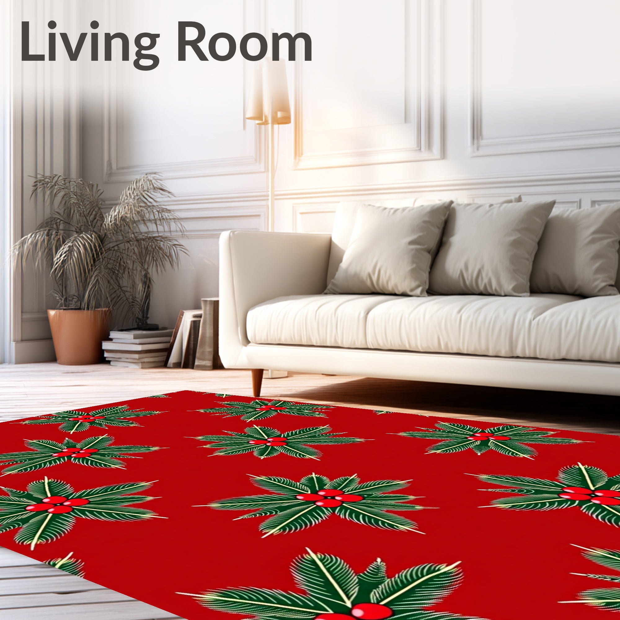 Festive Red Evergreen Holly Cluster Rug