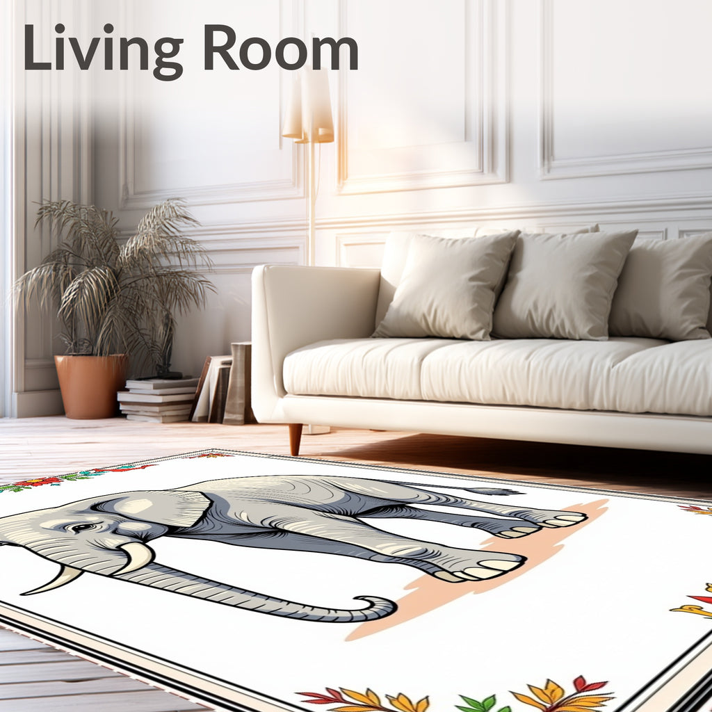 Graceful Elephant In Colorful Floral Border Rug