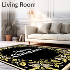 Black Floral Merry Christmas Accent Rug