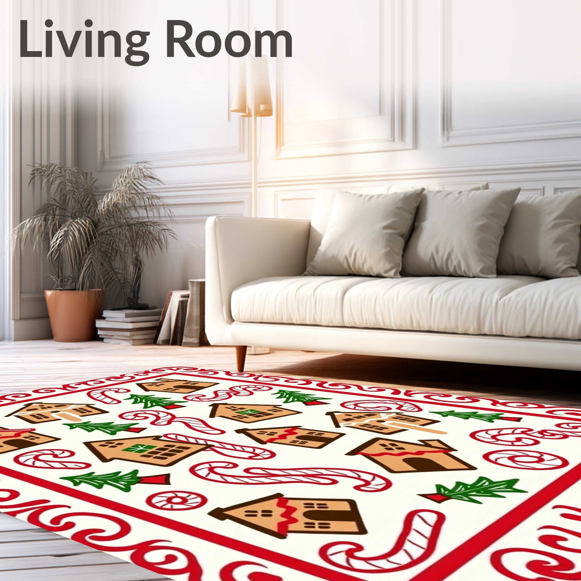 Festive Gingerbread Candy Cane Trees Border Rug