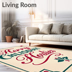 Crimson Cream Festive Holly Border Rug