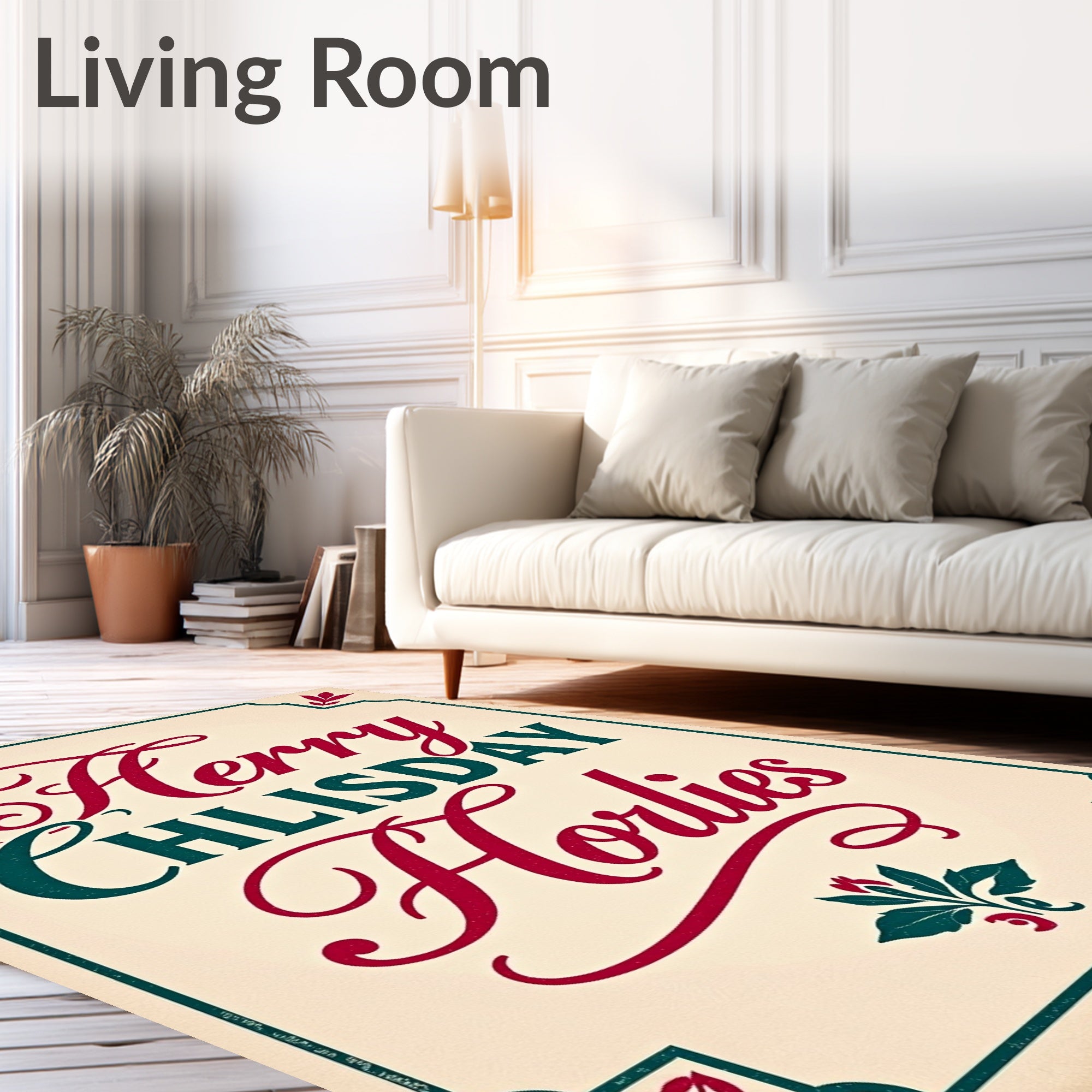 Crimson Cream Festive Holly Border Rug
