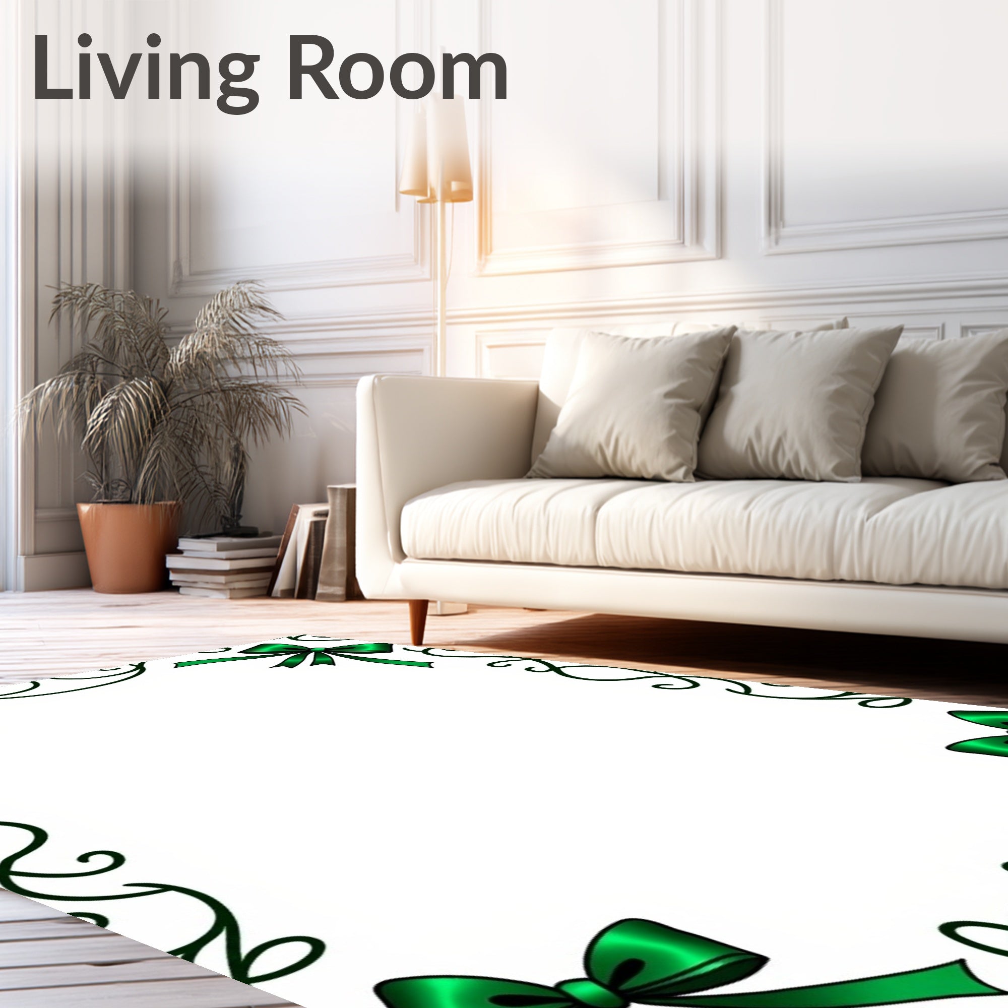 Emerald Green Bow Swirl Border Rug