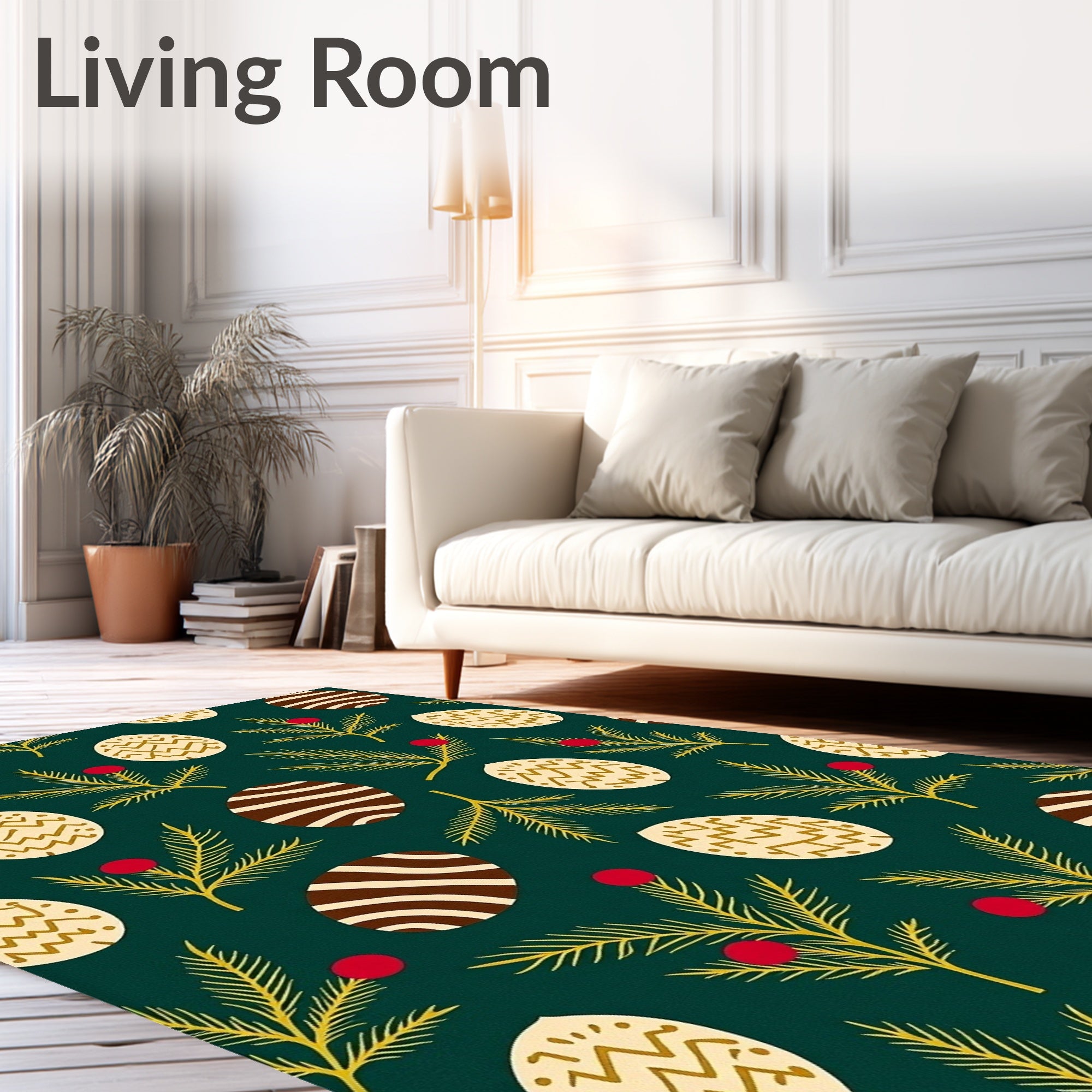 Festive Green Egg Holly Branch Rug