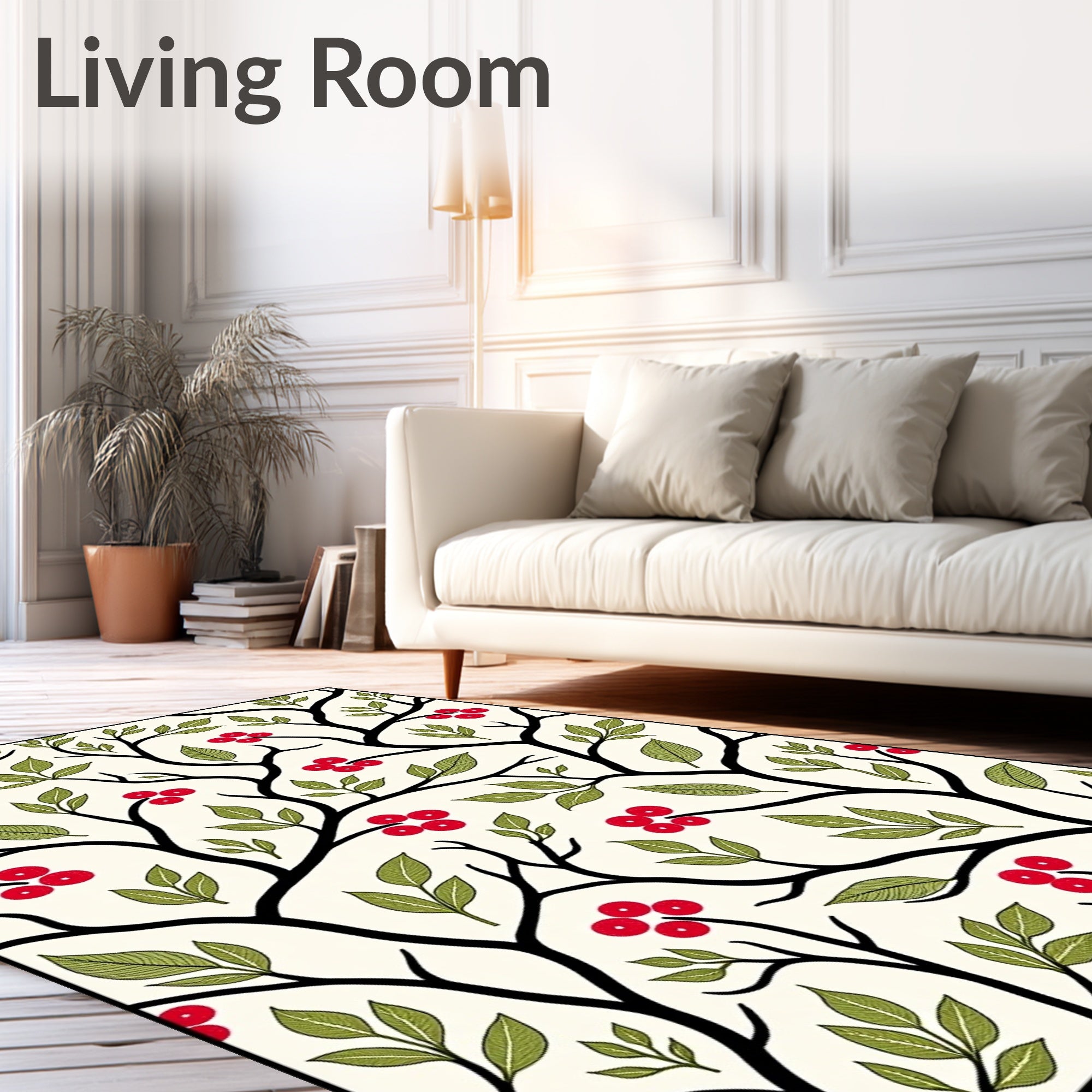 Black Branch Red Berry Garden Rug
