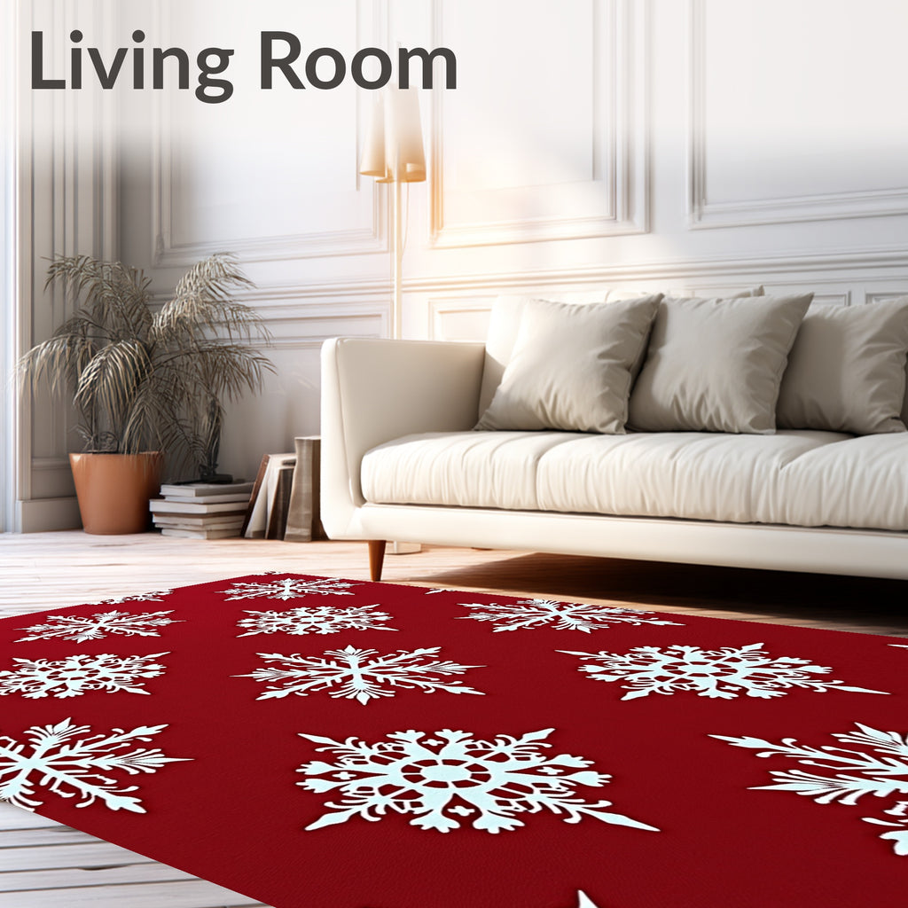 White Snowflake Holiday Red Rug