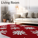 White Snowflake Holiday Red Rug