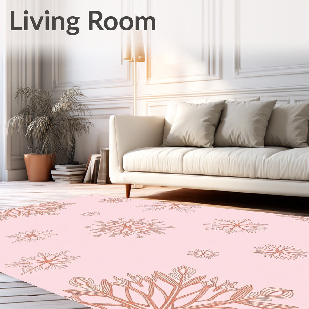 Rose Gold Snowflake White Scatter Rug