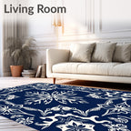 Deep Blue White Intricate Mandala Medallion Rug