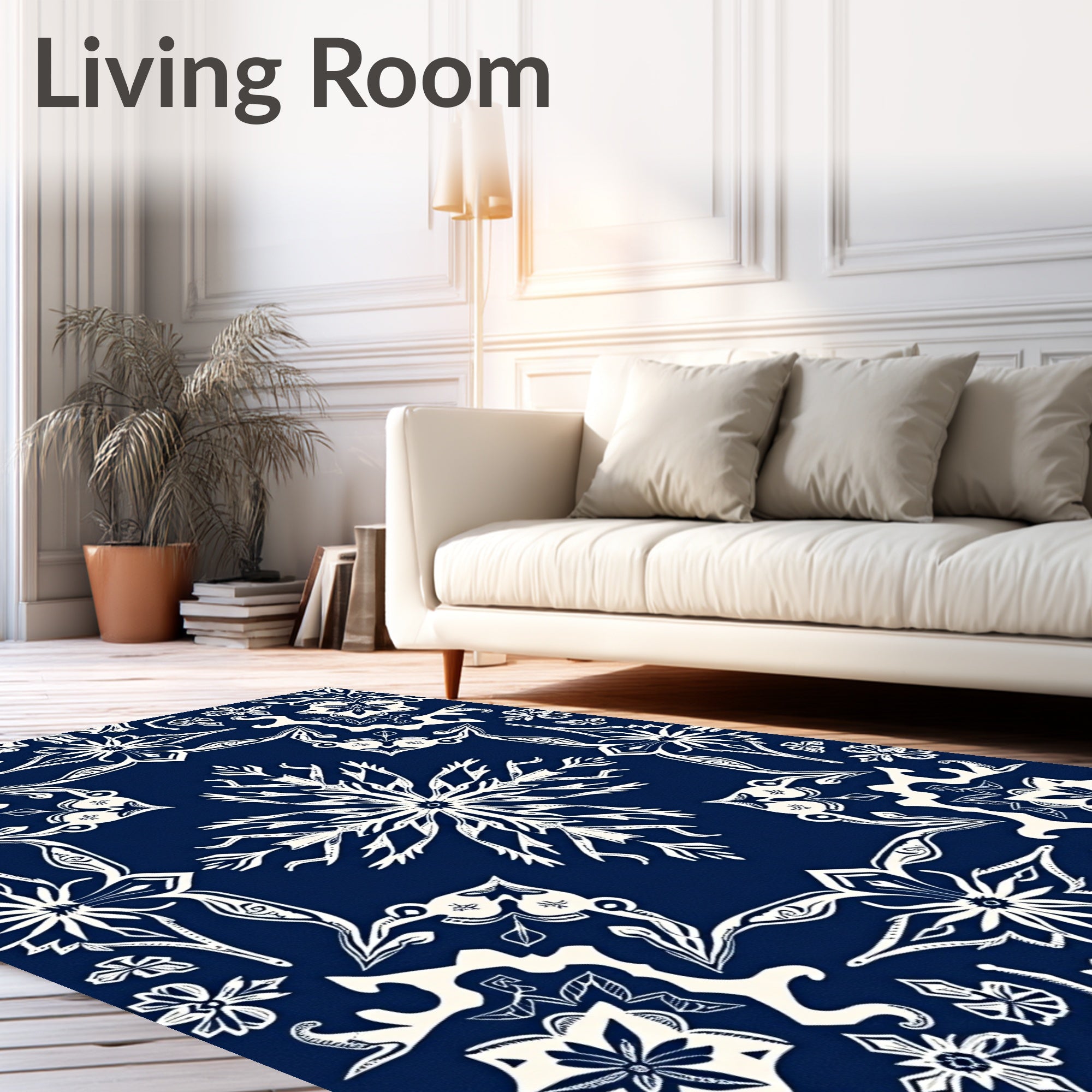 Deep Blue White Intricate Mandala Medallion Rug