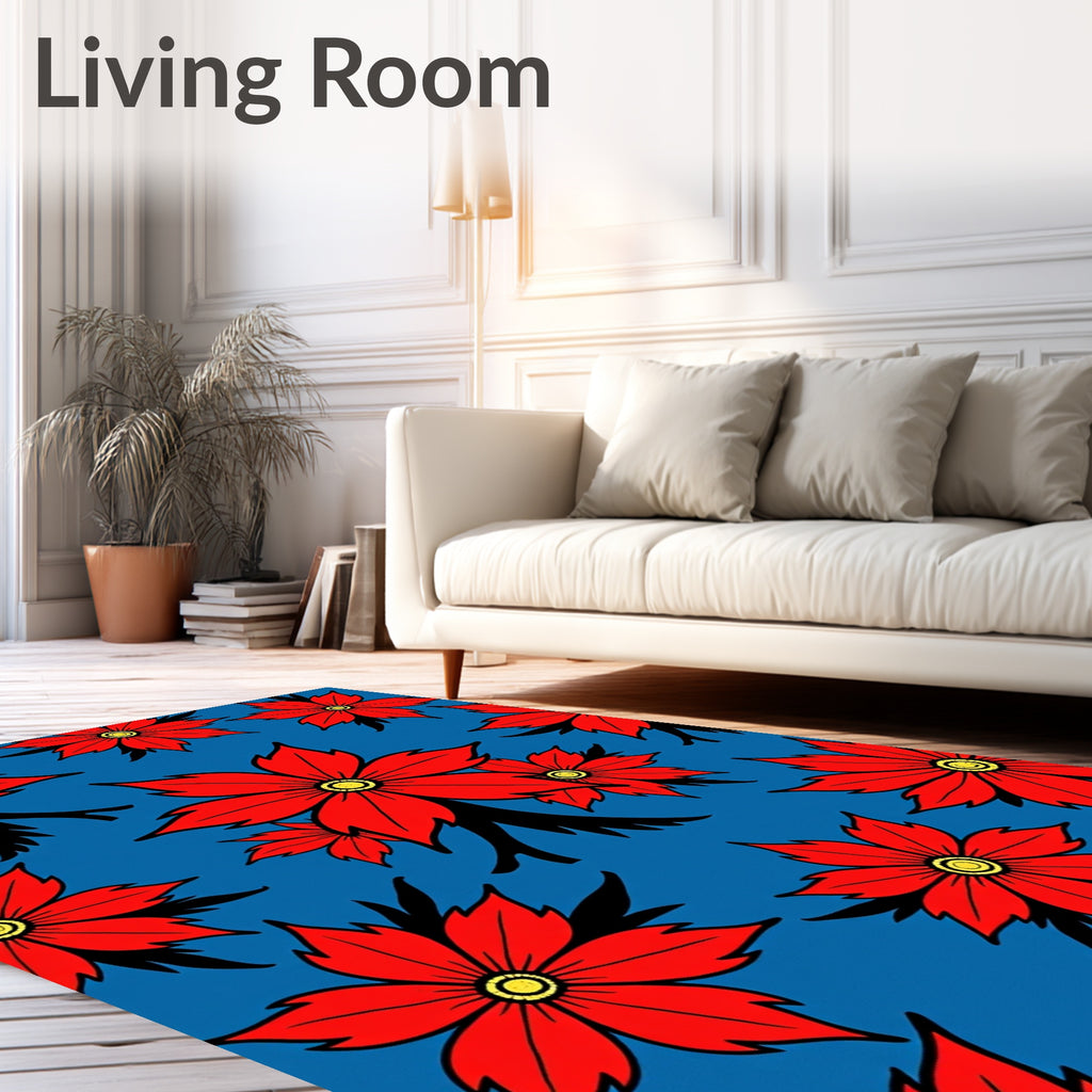 Bold Red Floral Bloom Background Rug