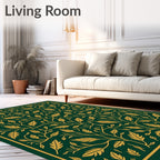 Deep Emerald Gold Leaf Scroll Rug