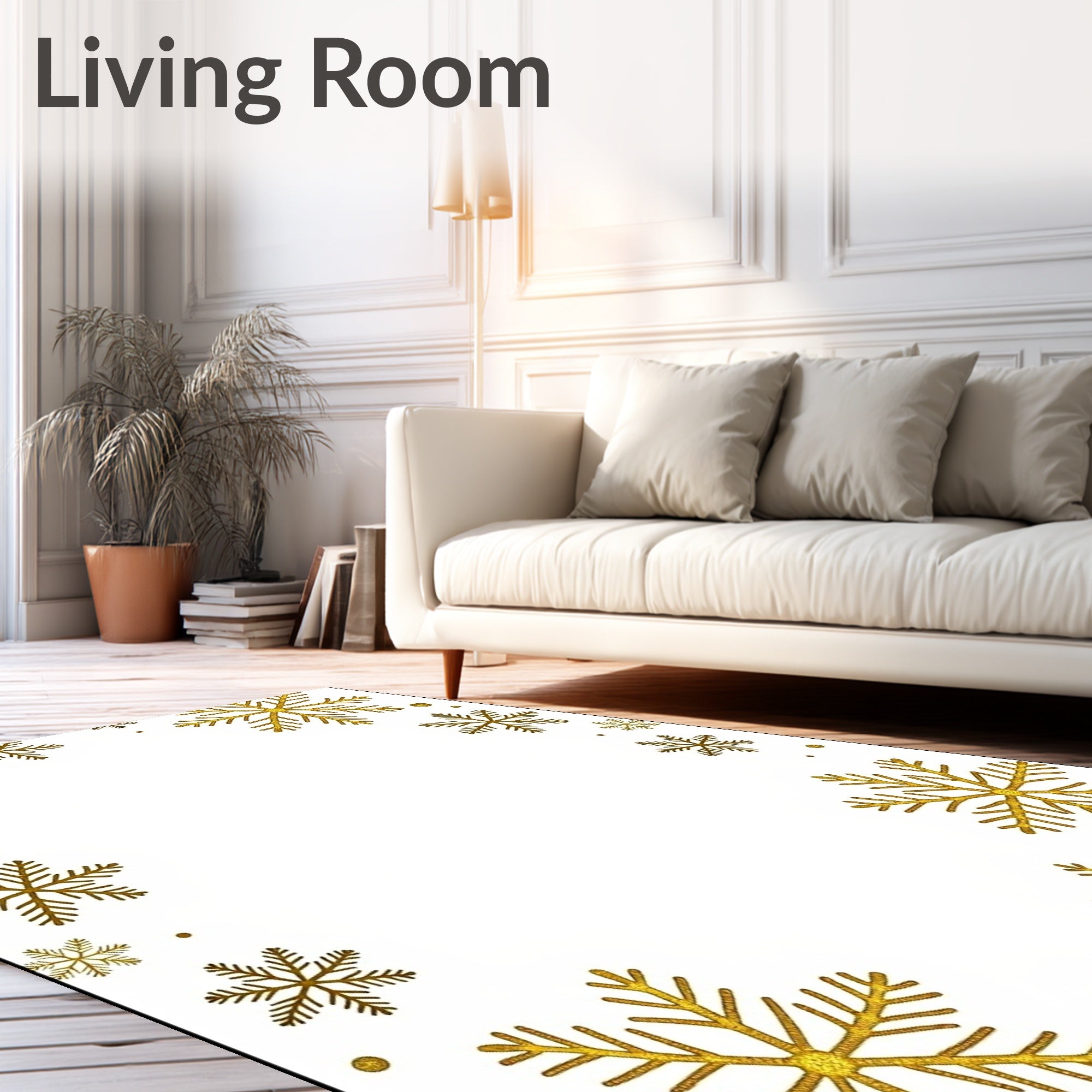 Golden Snowflake Border Christmas Art Rug
