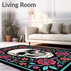 Whimsical Skull Floral Surround Rug