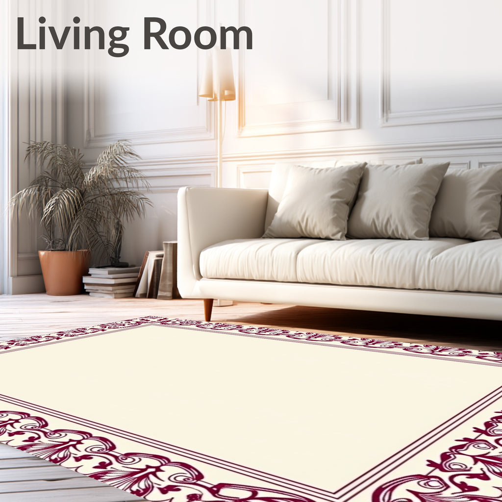 Crimson Ornate Floral Border Rug
