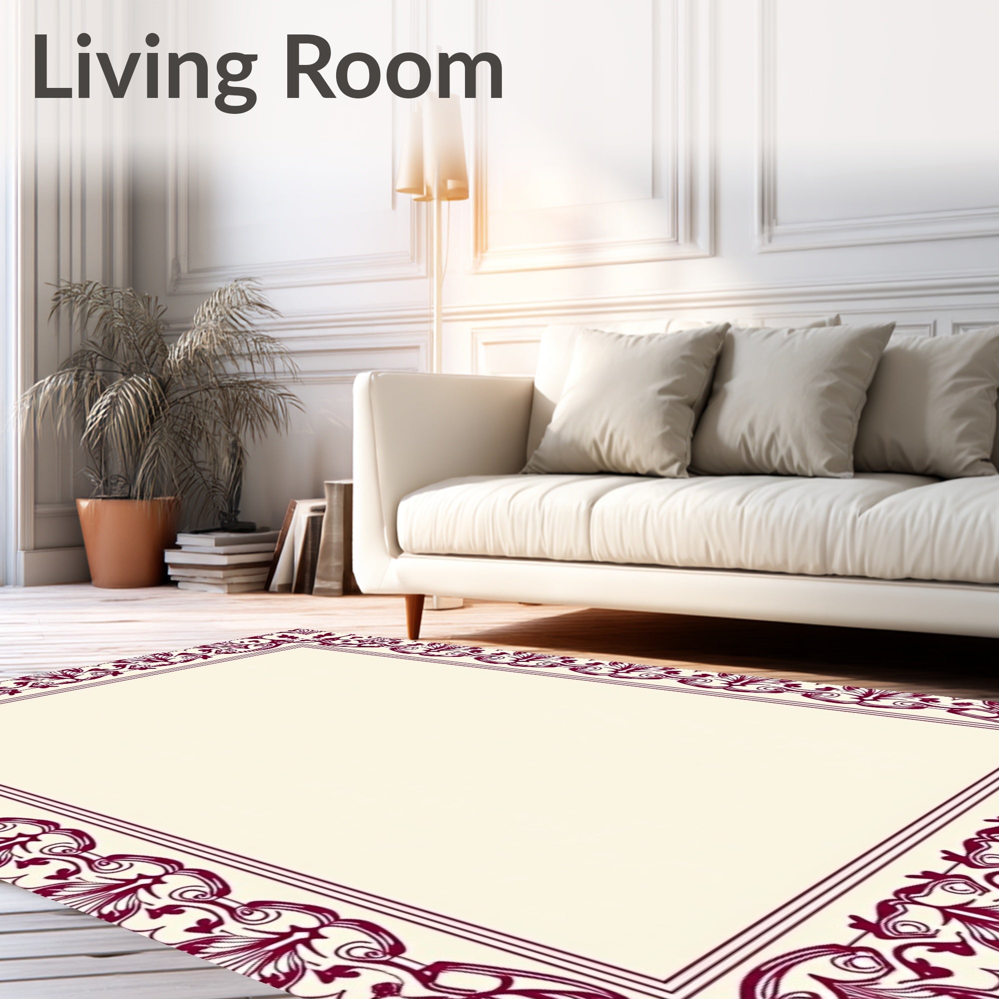 Crimson Ornate Floral Border Rug