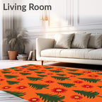 Evergreen Trees Red Floral Orange Rug
