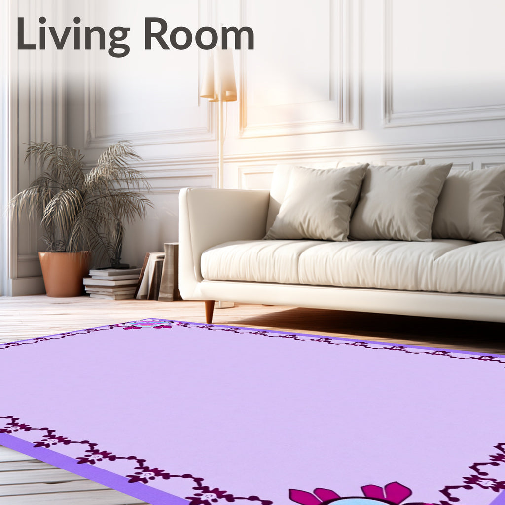 Purple Floral Corner Border Rug
