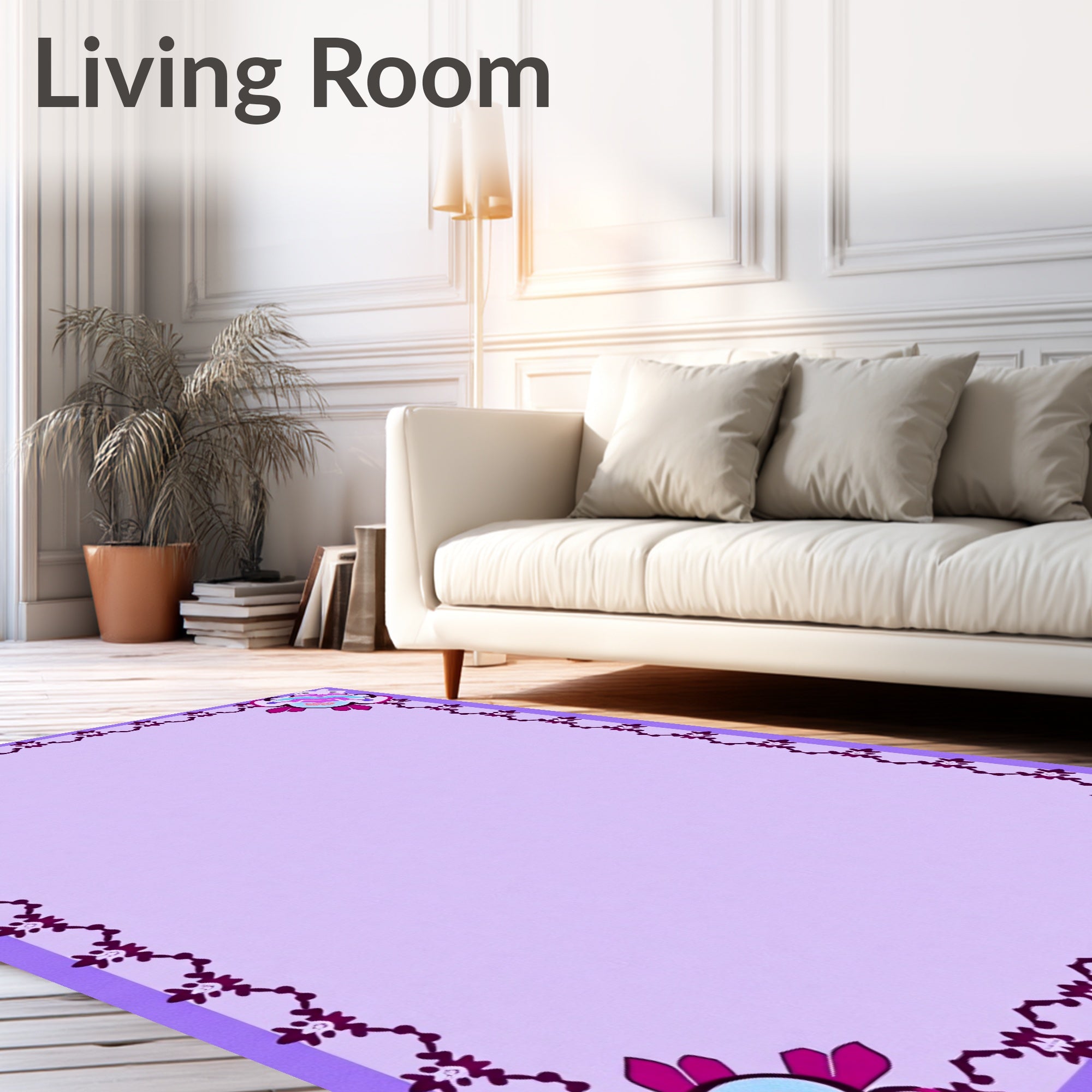 Purple Floral Corner Border Rug