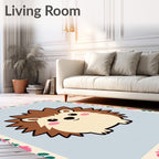 Cute Brown Hedgehog Floral Border Rug