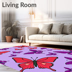 Whimsical Red Purple Butterfly Garden Rug