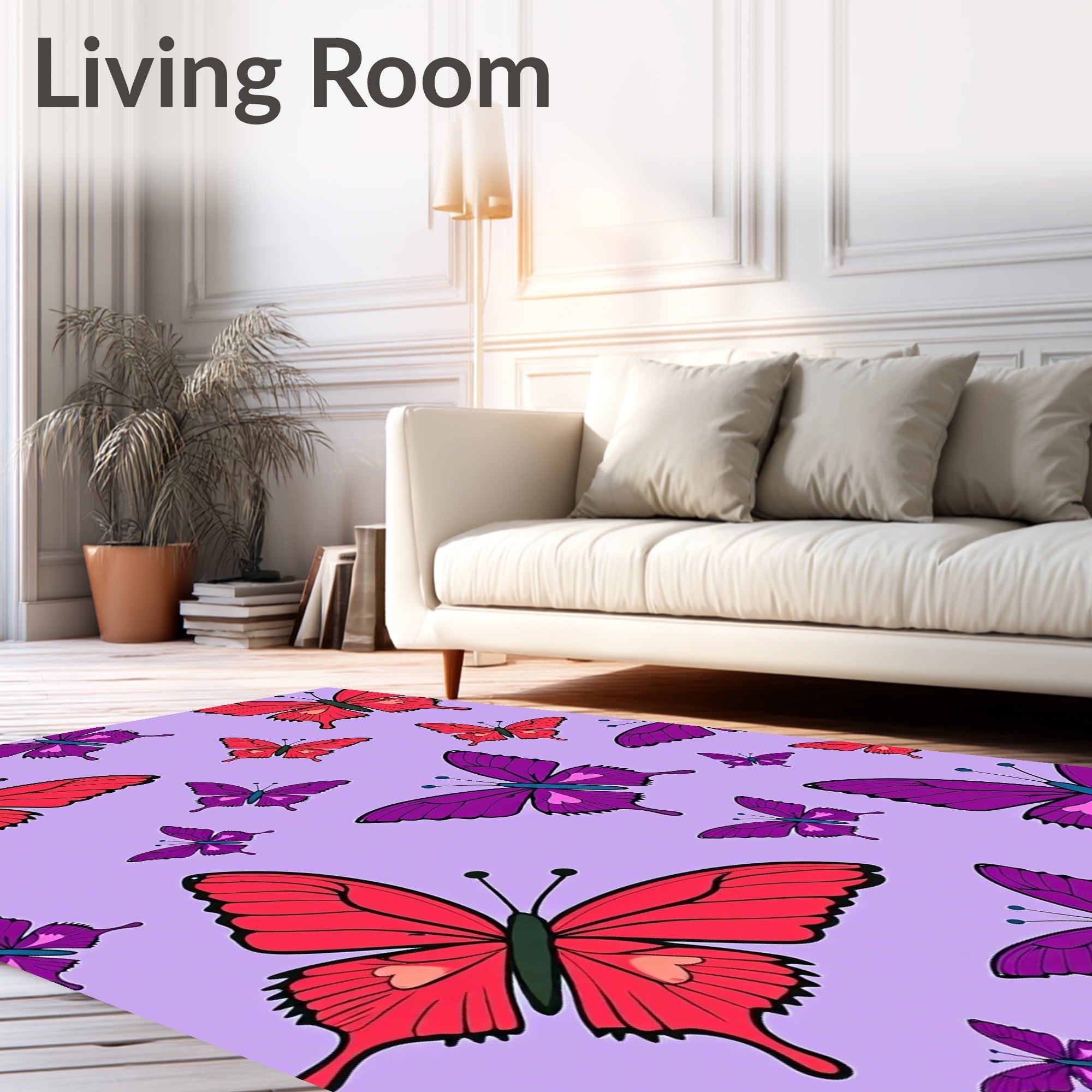 Whimsical Red Purple Butterfly Garden Rug