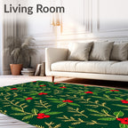 Emerald Green Holly Berry Branches Rug