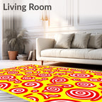 Vibrant Red Swirls Yellow Background Rug